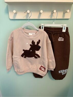 ZARA REINDEER FAUX SHEARLING PATCH MATCHING SET